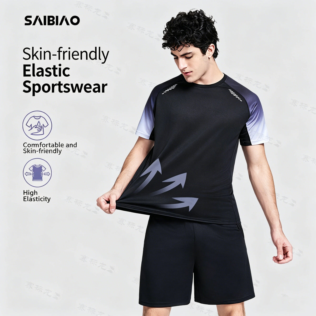 Fitness Clothes Ice Silk Quick Drying T-shirt Suit Men Short Sleeve Running Sportswear Shorts Tracksuit Gym Sports Training Sets