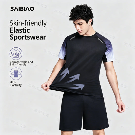 Fitness Clothes Ice Silk Quick Drying T-shirt Suit Men Short Sleeve Running Sportswear Shorts Tracksuit Gym Sports Training Sets