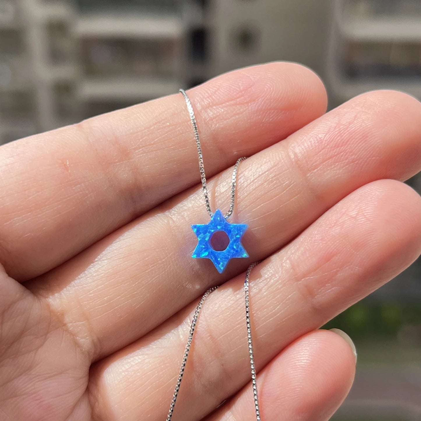 (1pc/lot) New Fashion 10mm dark blue/white Jewish Star of David with Hollow Opal Necklace Women opal jewelry for gift