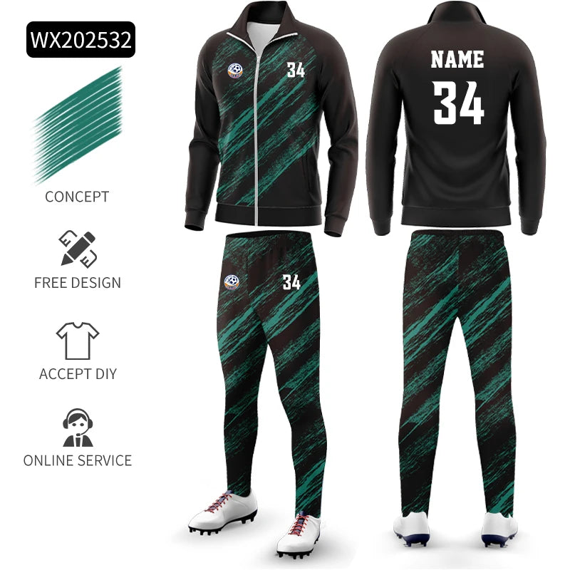 Custom Polyester Football Tracksuit Set Winter Plus Size Outdoor Jacket Sportswear Club Team Training Soccer Tracksuit For Men