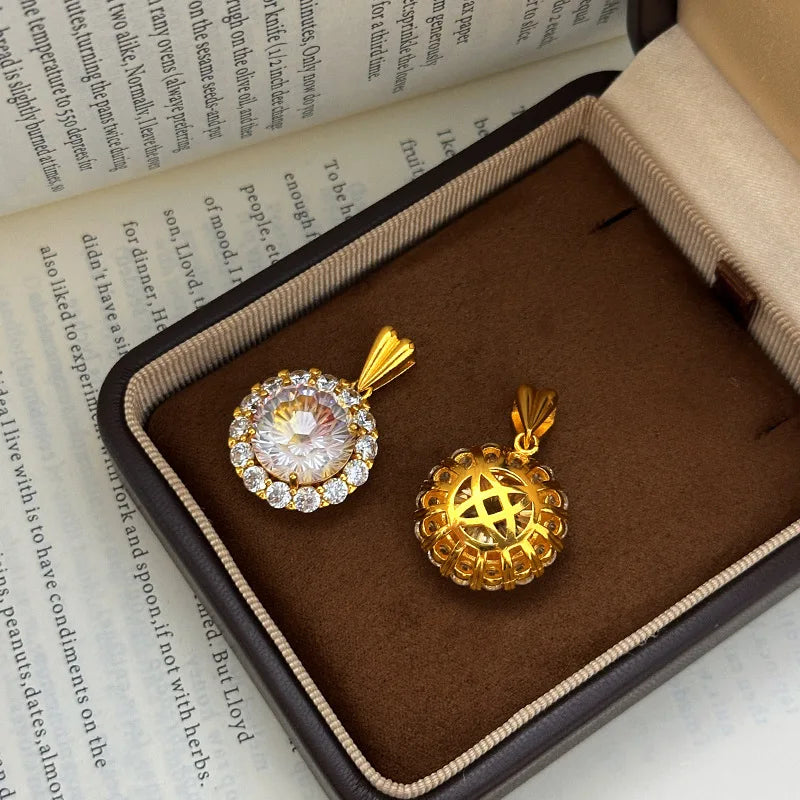 Luxury real gold jewelry 24k certified sparkling large carat purple diamond pendant 999 pure gold high-end clavicle chain gift