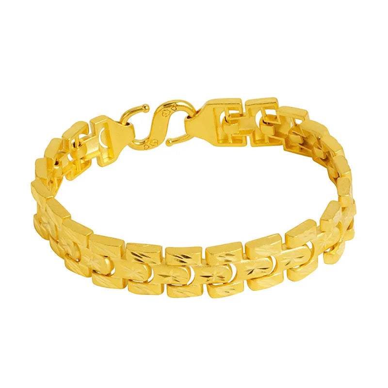 Unisex 24K Gold (AU999) Starry Sky Bracelet | Matte Gold Star Links with Micro-Diamond Accents, Interlocking Couple Design