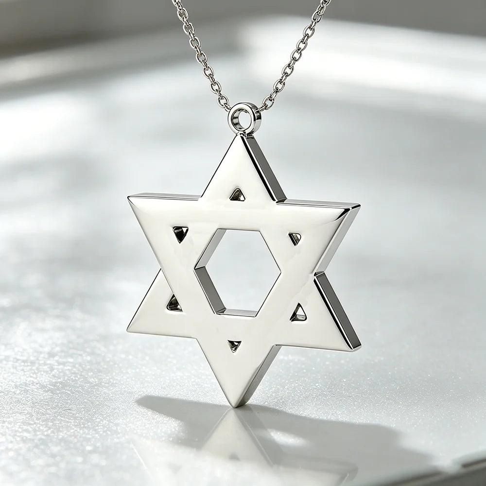 Fnixtar Custom 20pcs Star of David and Jewish Pendant Necklace Sweater Chain 20mm Hexagram Judaism Stainless Steel Jewelry