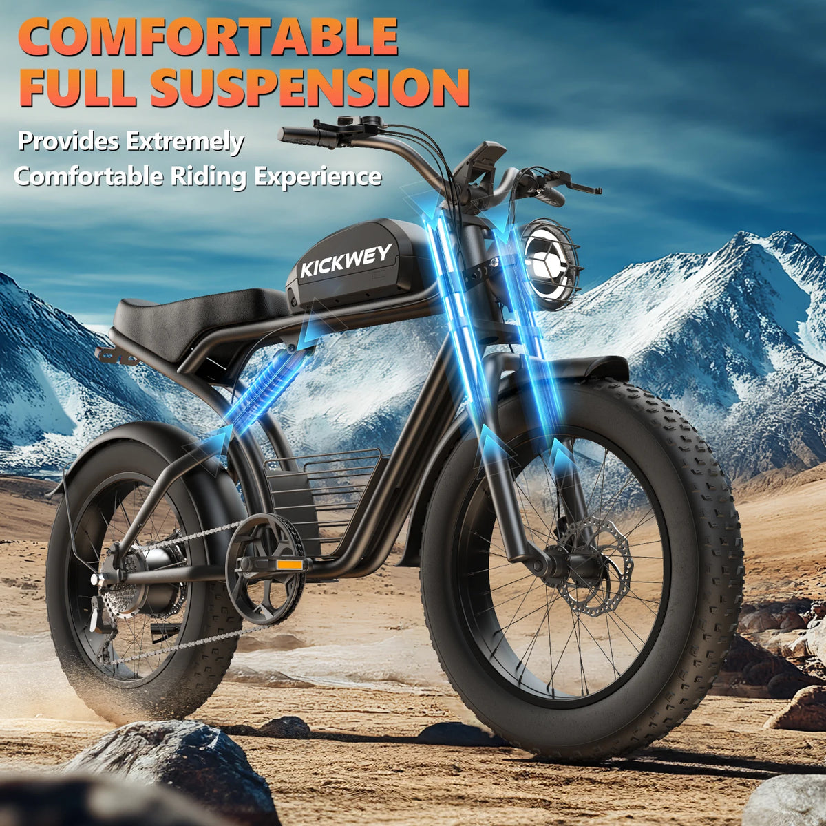 K7 Electric Bike, 3000W Off-Road Electric Bicycle, Full Suspension E-Bike, 20" Fat Tire All-Terrain Electric Dirt Bike