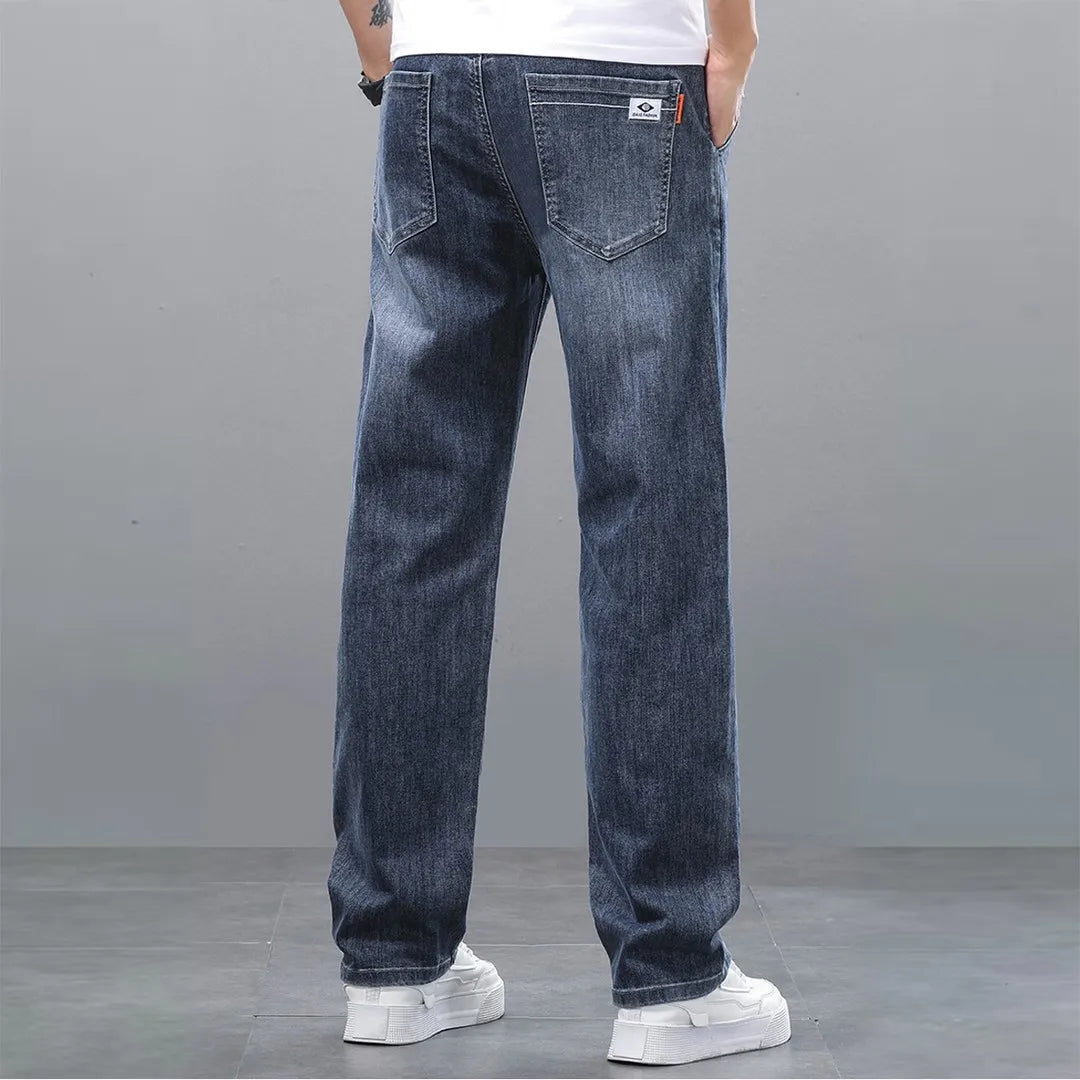 2026 Brand Spring Autumn Slim Men's Jeans Casual Breathable Cotton Fabric Stretch Denim Pants Blue Trousers Male Plus Size