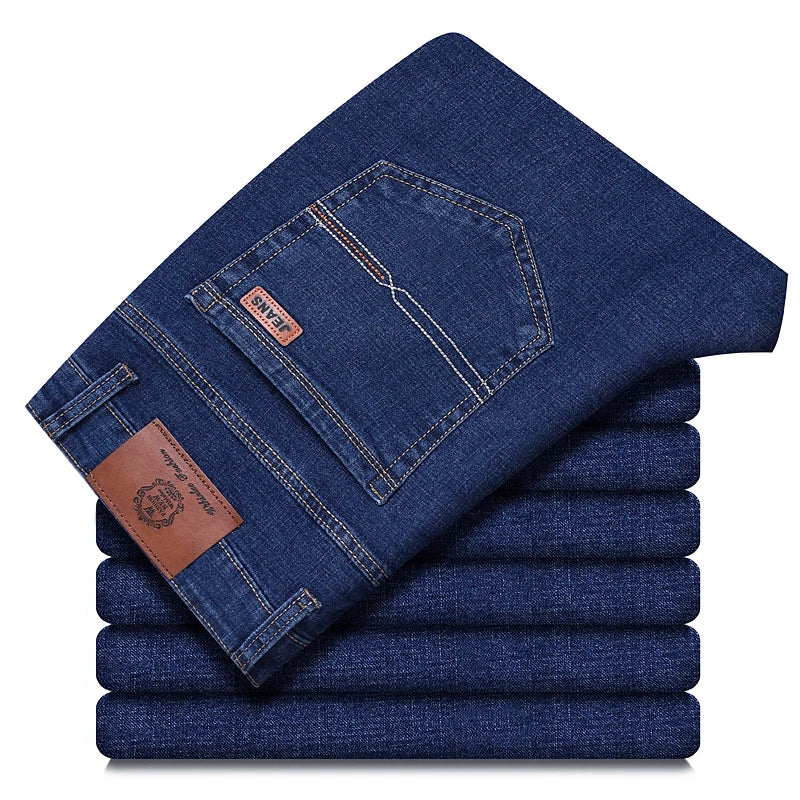 2026 New Style Business Men's Jeans Casual Straight Stretch Fashion Classic Blue Black Work Pant Denim-like Trousers Male Clothing