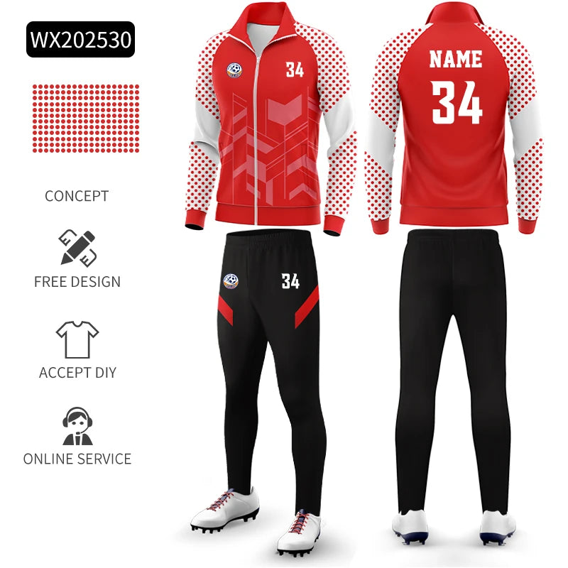 Custom Polyester Football Tracksuit Set Winter Plus Size Outdoor Jacket Sportswear Club Team Training Soccer Tracksuit For Men