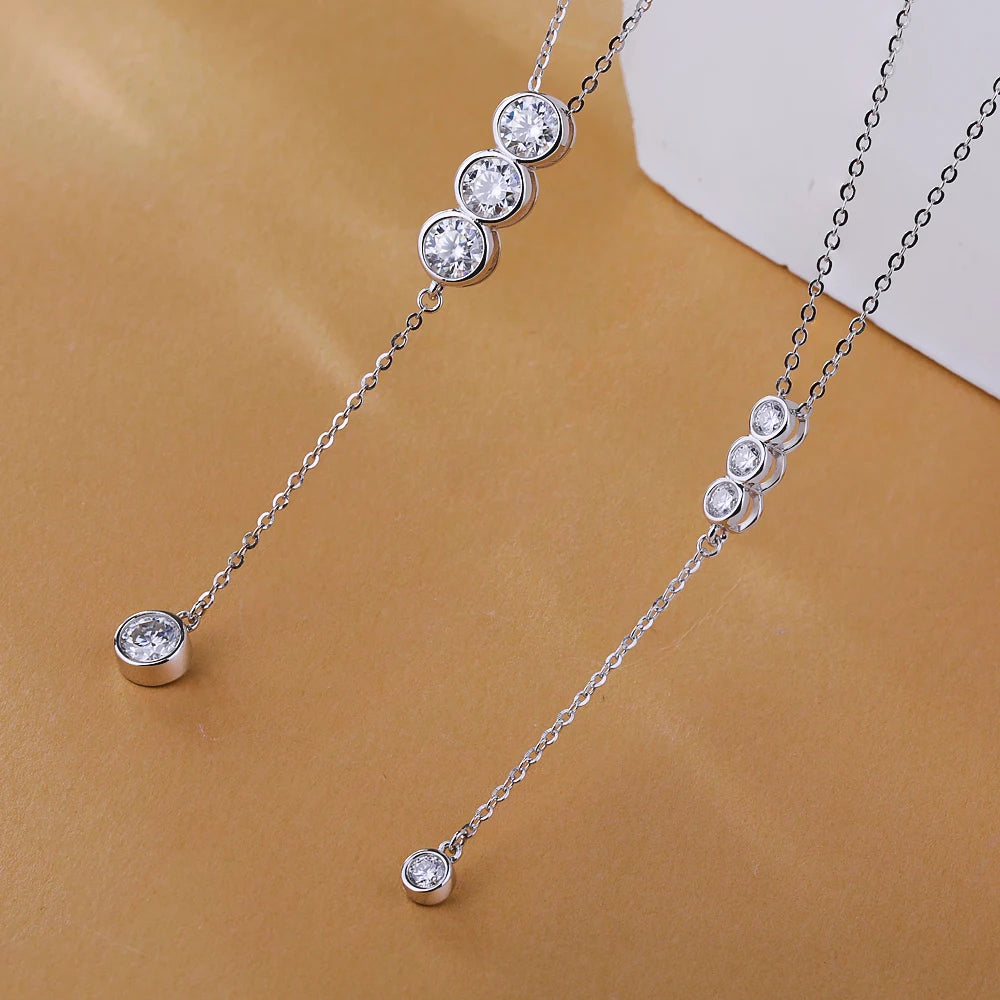 3mm/5mm Moissanite Pendant Necklaces for Women 925 Sterling Silver 4 Stones Long Tassels Bubble Clavicular Chain Party Jewelry