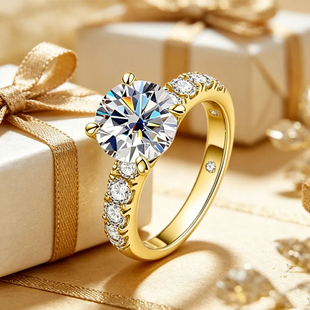 S925 Silver Round Cut Moissanite For Women's Ring Elegant and Romantic Engagement Wedding Promise Anniversary Gift Unique Jewelr