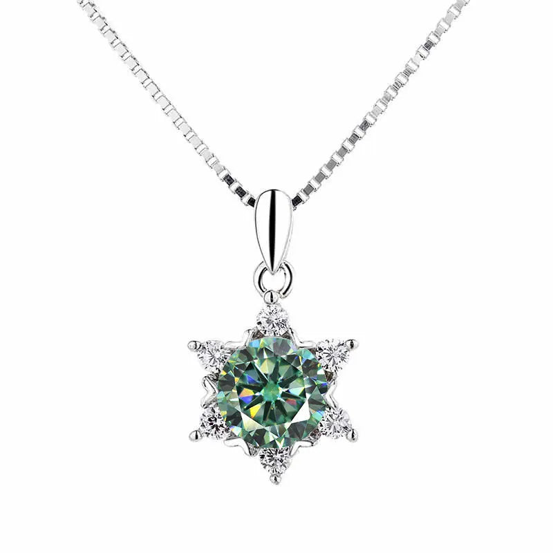 Six Pointed Star Pendant 925 Sterling Silver 1ct D Color Moissanite Pendant Necklace for Women Sparkliang Wedding Party Jewelry
