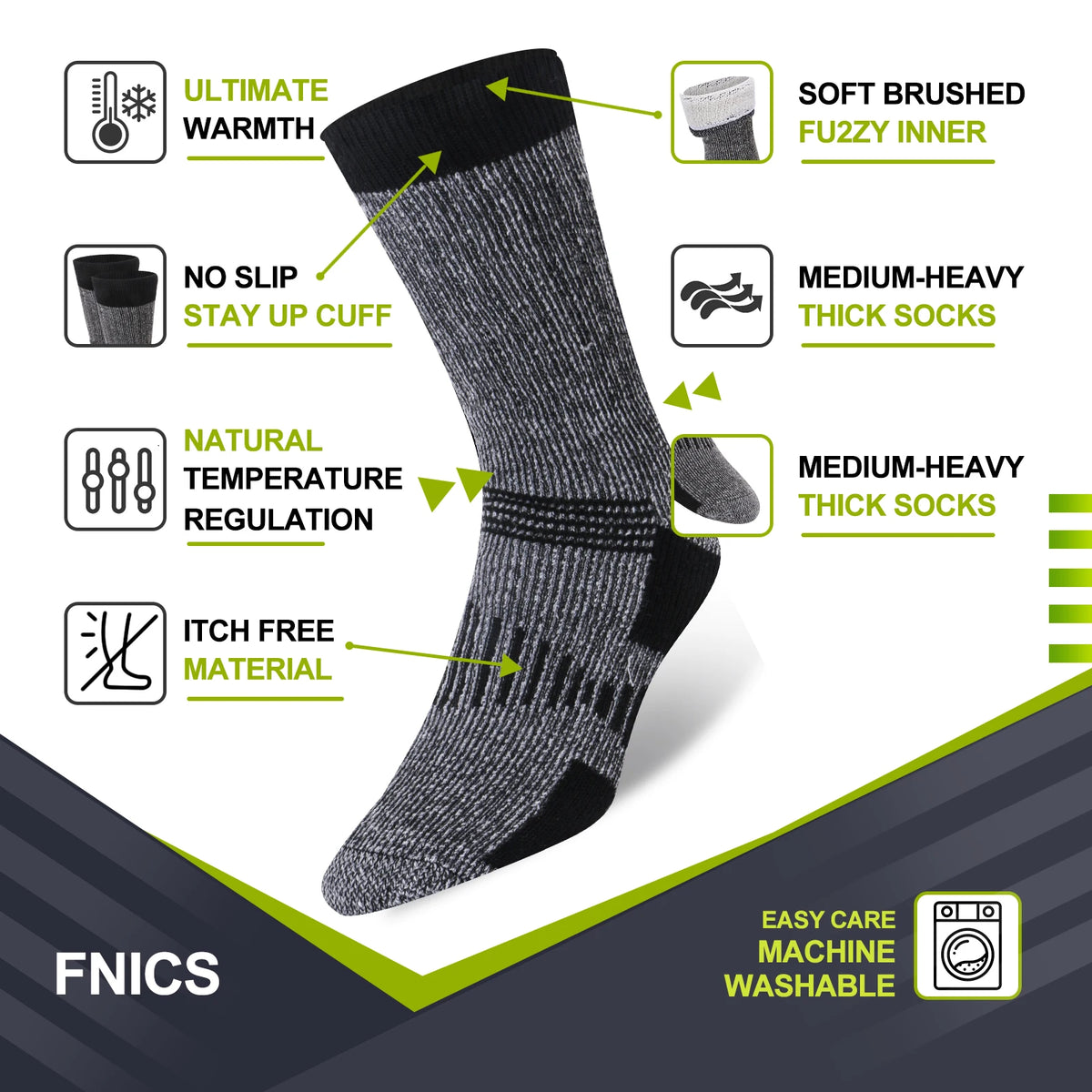 3 Pairs Men/Women Merino Wool Crew Socks Thickened Thermal and Warm Socks for Winter Work Outdoor Hiking Running Sports Large