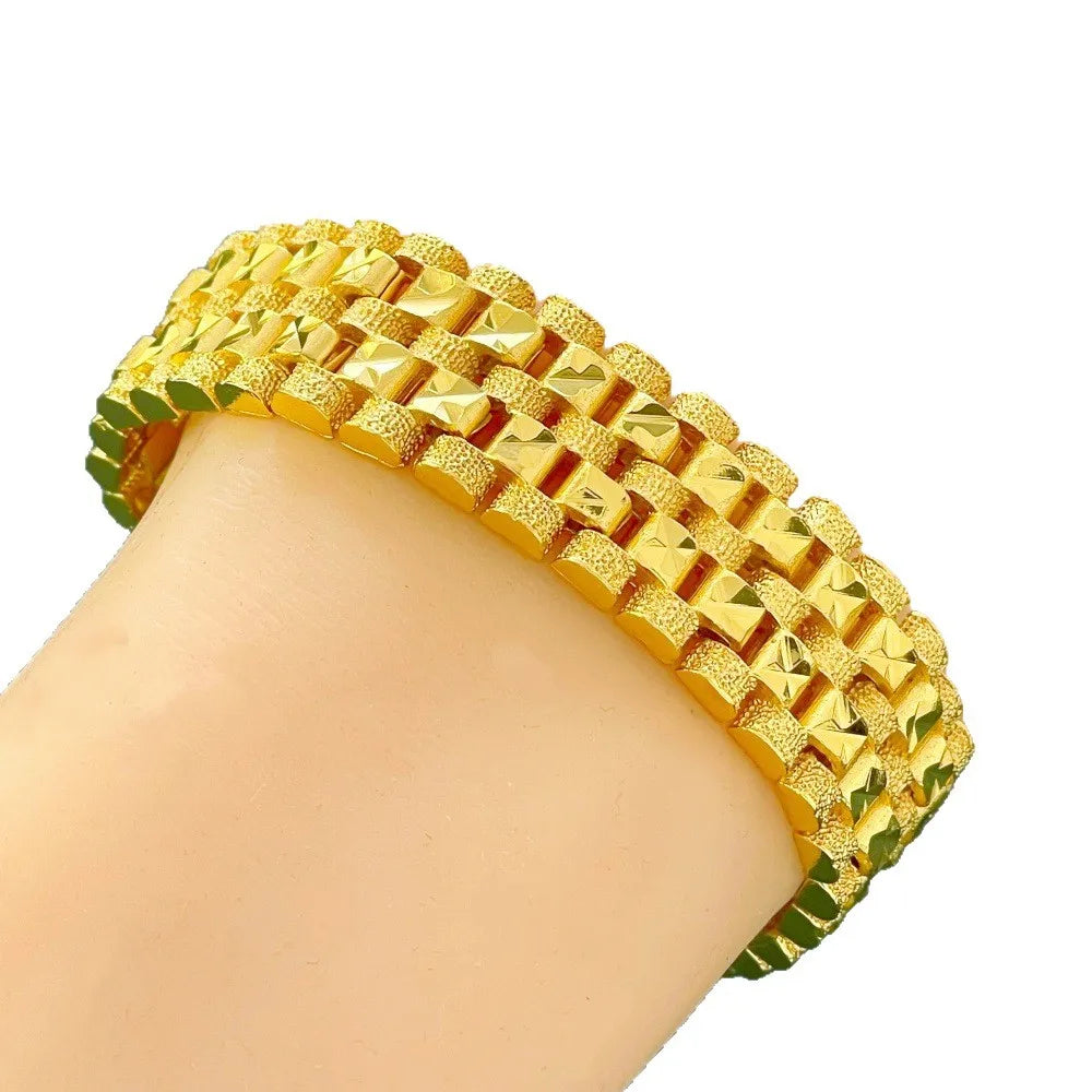 Gold Plated Wide Cuban Link Bracelet for Men, Heavy Duty Multi Row Chain Bracelet, Hip Hop Jewelry Gift