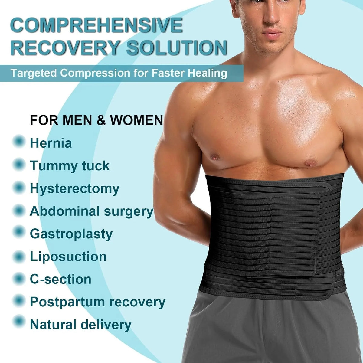 Abdominal Binder for Men & Women – Post Surgery Belly Band Adjustable Compression Wrap Belly Binder Abdomen Hernia Support Belt