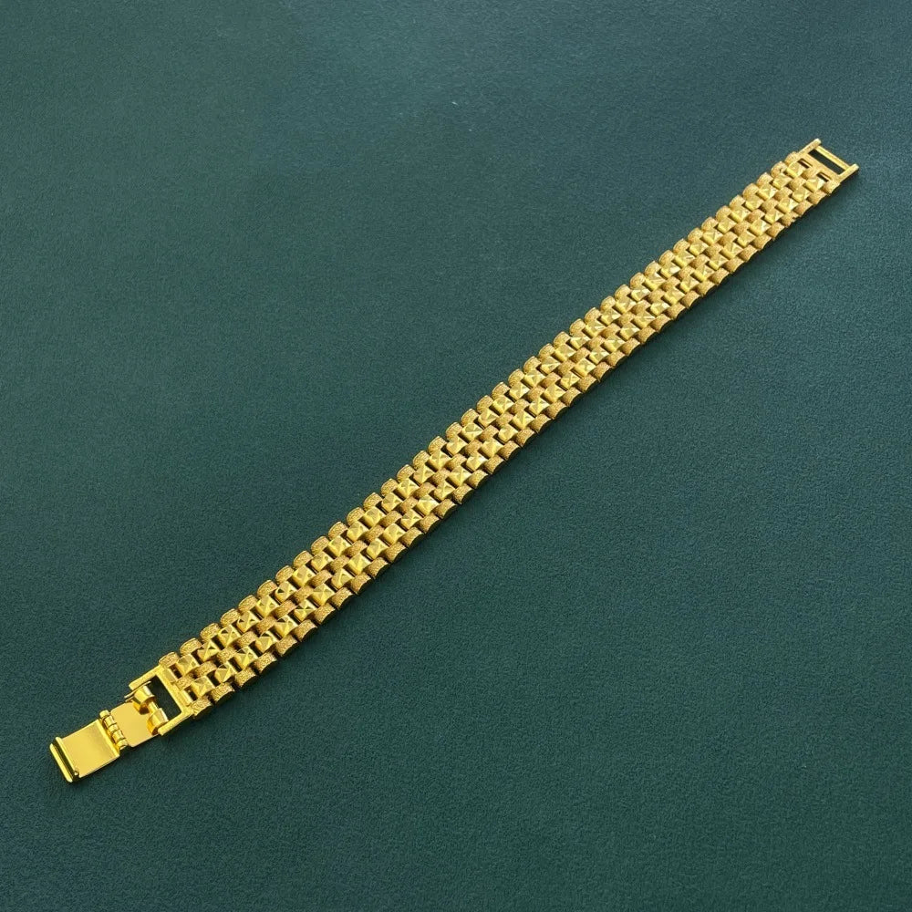 Gold Plated Wide Cuban Link Bracelet for Men, Heavy Duty Multi Row Chain Bracelet, Hip Hop Jewelry Gift