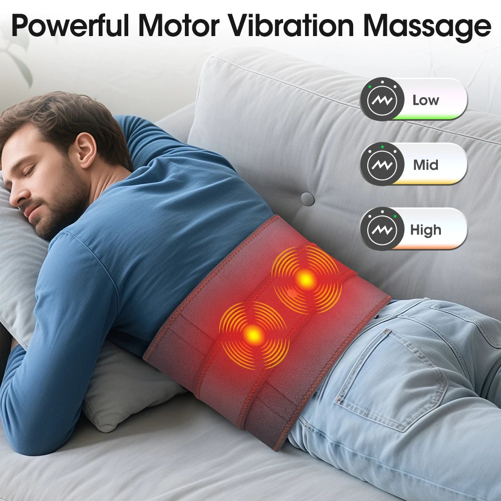 Cordless Heating Pad with Massager, Heating Pad for Back Pain Relief, Vibration Massage Heated Waist Belt Support, Portable Low Back Massager with 3 Heating Levels, Gifts for Women Men