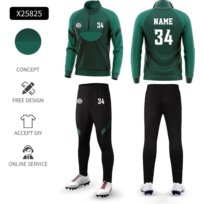Custom Polyester Football Tracksuit Set Winter Plus Size Outdoor Jacket Sportswear Club Team Training Soccer Tracksuit For Men