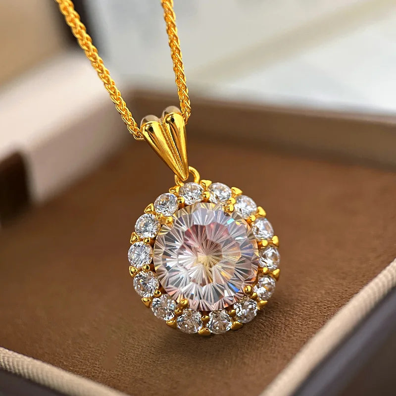Luxury real gold jewelry 24k certified sparkling large carat purple diamond pendant 999 pure gold high-end clavicle chain gift