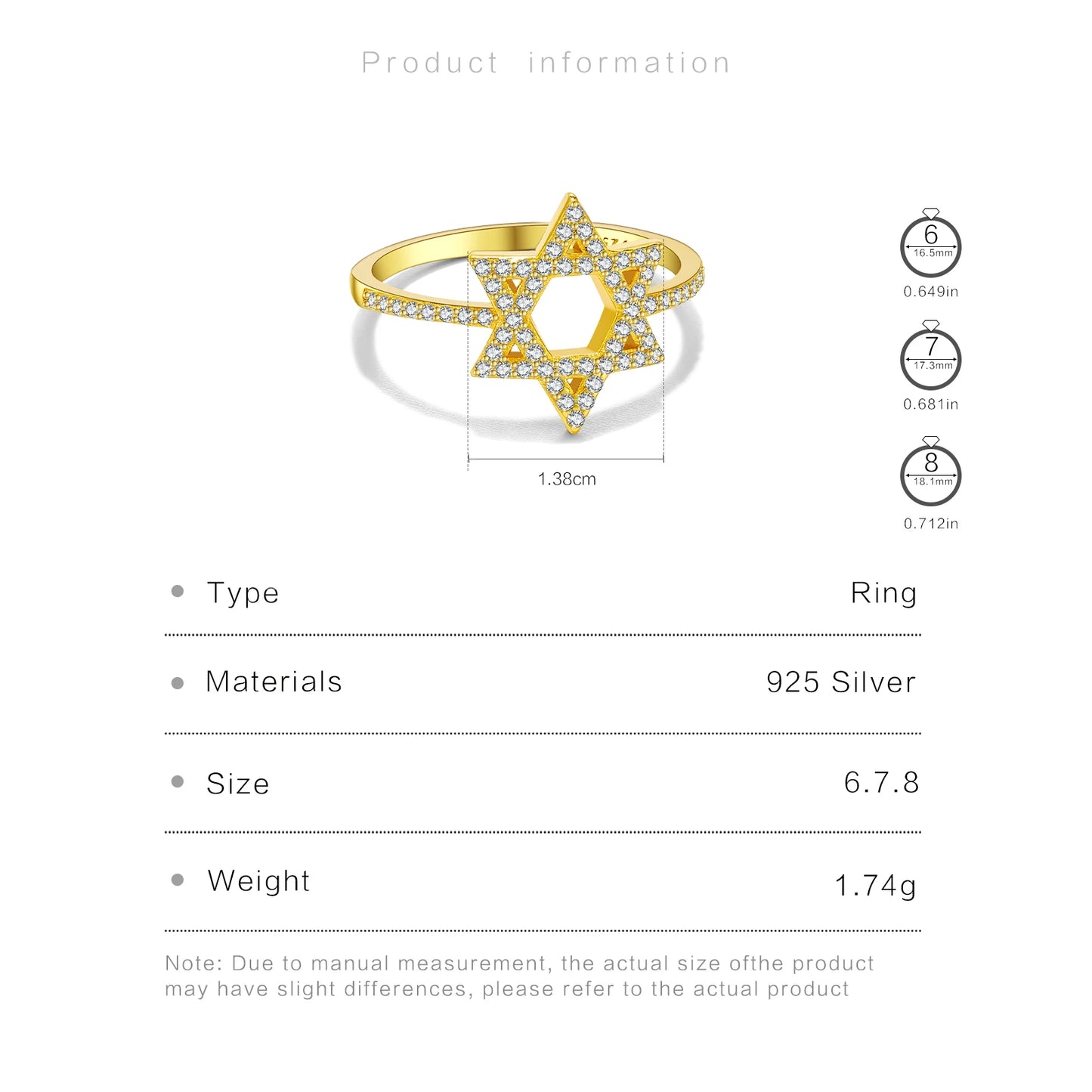 925 Sterling Silver Star of David Ring Pave CZ Dazzling Zircon Design 2025 Fine Elegant Jewelry for Party/Daily