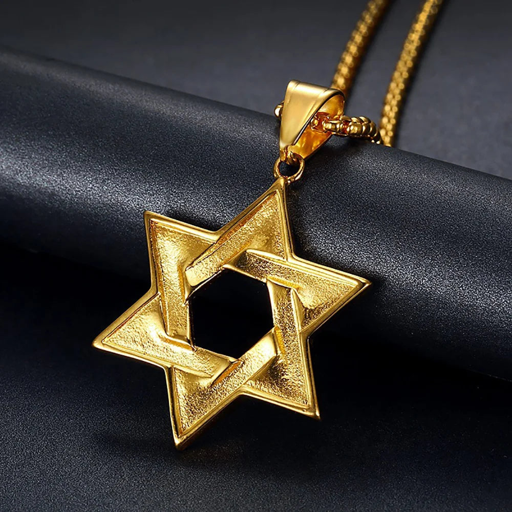 Religious Star of David Pendants Gold Color Stainless Steel Hexagram Amulet Big Necklace for Men Israel Jewish Jewelry Male/Female Gift