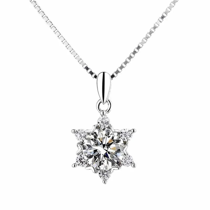 Six Pointed Star Pendant 925 Sterling Silver 1ct D Color Moissanite Pendant Necklace for Women Sparkliang Wedding Party Jewelry