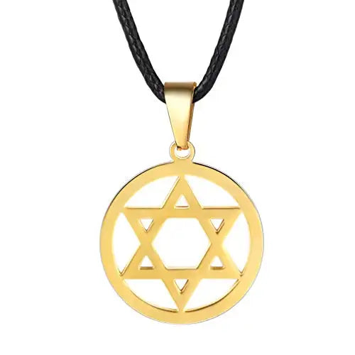 Stainless Steel Star of David Necklace for Men Women Cool Punk Shark Teeth Necklace Cross Necklace Black Leather Cord