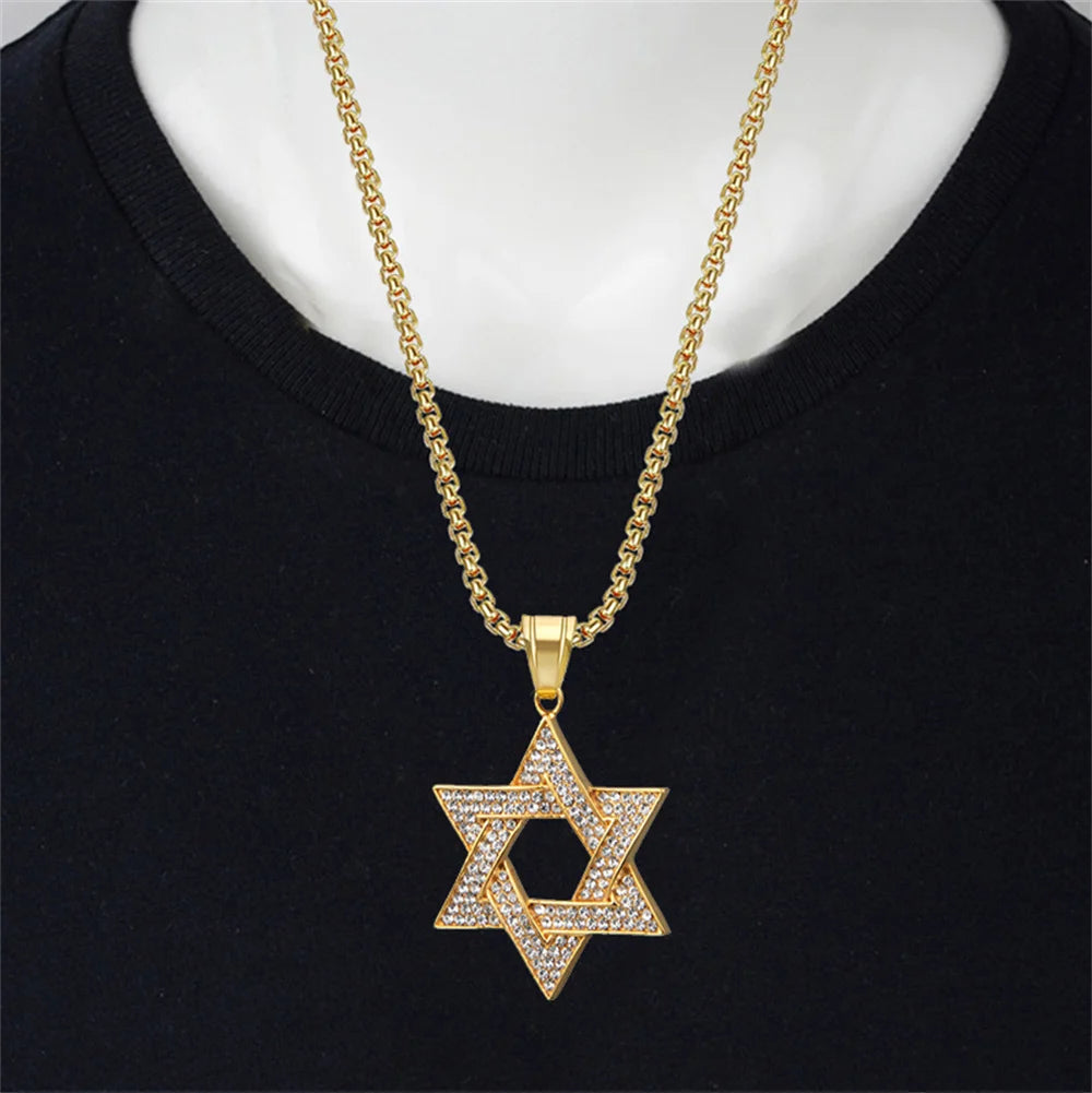 Religious Star of David Pendants Gold Color Stainless Steel Hexagram Amulet Big Necklace for Men Israel Jewish Jewelry Male/Female Gift
