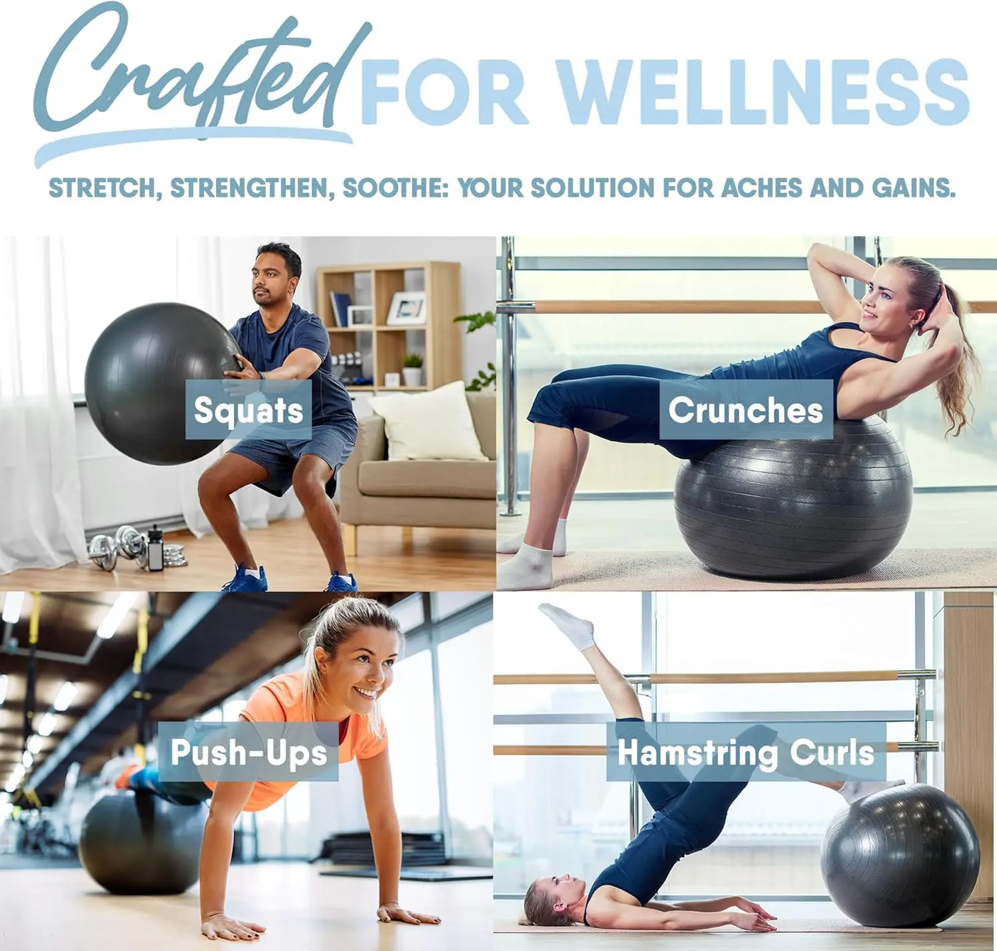 Exercise Ball for Yoga Pilates Core Strength Balance Training, Anti-Burst Stability Ball with Pump, Grey