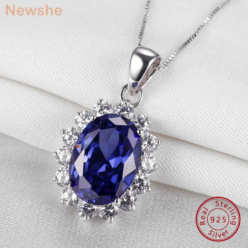 6.4 Ct Oval Shape Blue AAAAA Zircon Pendant Solid 925 Sterling Silver 18 Inches Chain Necklace for Women