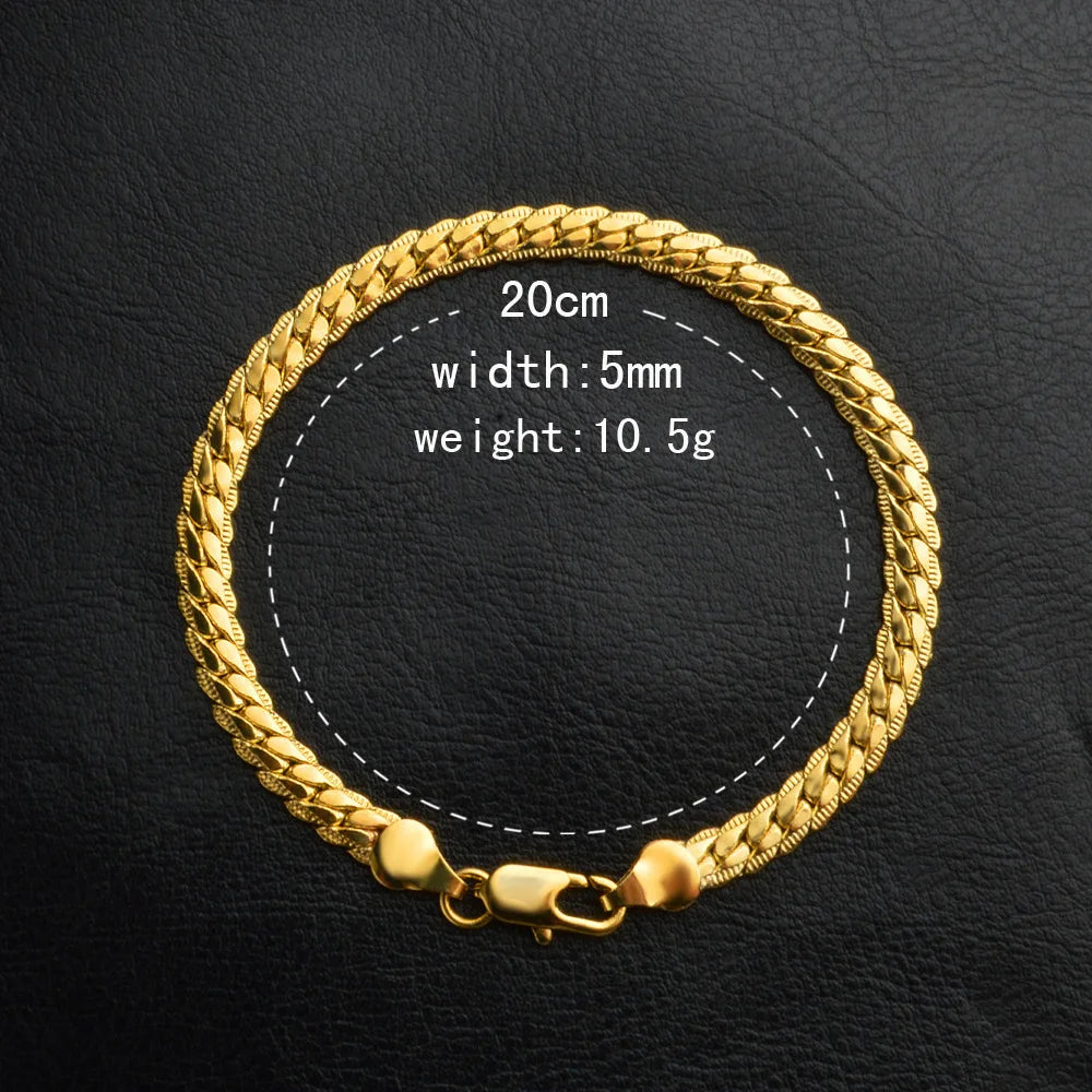 Luxury 24K 9999 Pure Gold real gold Women's Flat Snake Bone Bracelet 5mm Side Chain Bracelet