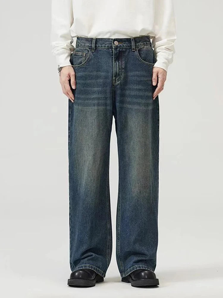 Y2K Streetwear Straight Denim Trousers Men Fashion Washed Vintage Blue Baggy Jeans Hip Hop Casual Cleanfit Jeans
