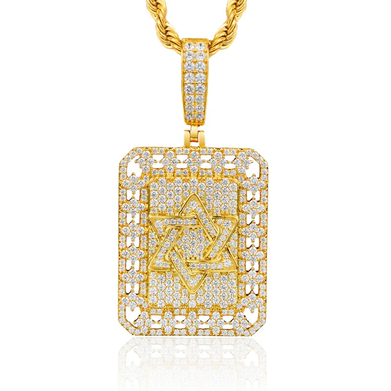 Hip Hop Iced Out Star of David Pendant Necklace for Men S925 Silver Full Moissanite Bling Hexagram Dog Tag Jewelry Gift