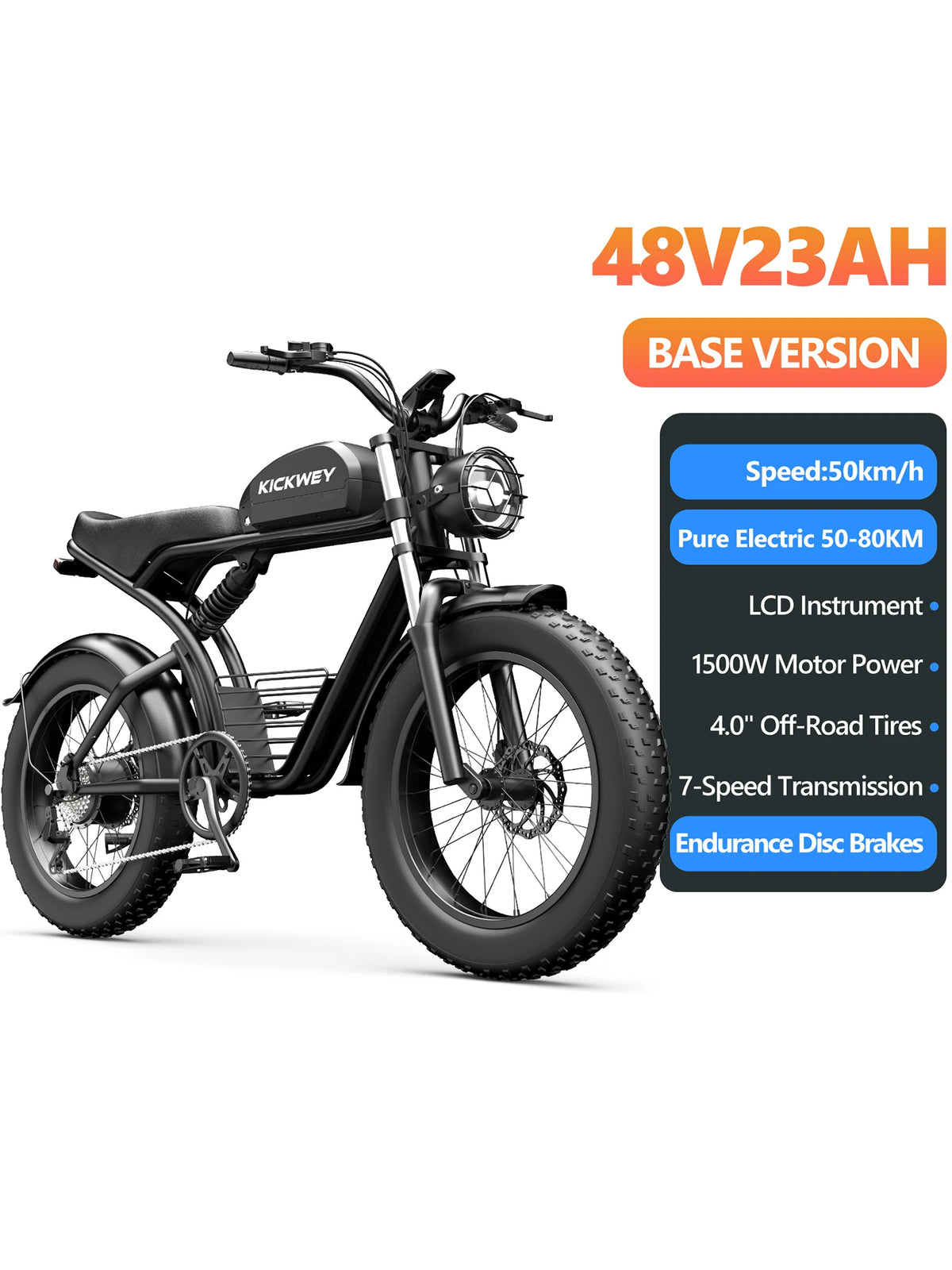 K7 Electric Bike, 3000W Off-Road Electric Bicycle, Full Suspension E-Bike, 20" Fat Tire All-Terrain Electric Dirt Bike