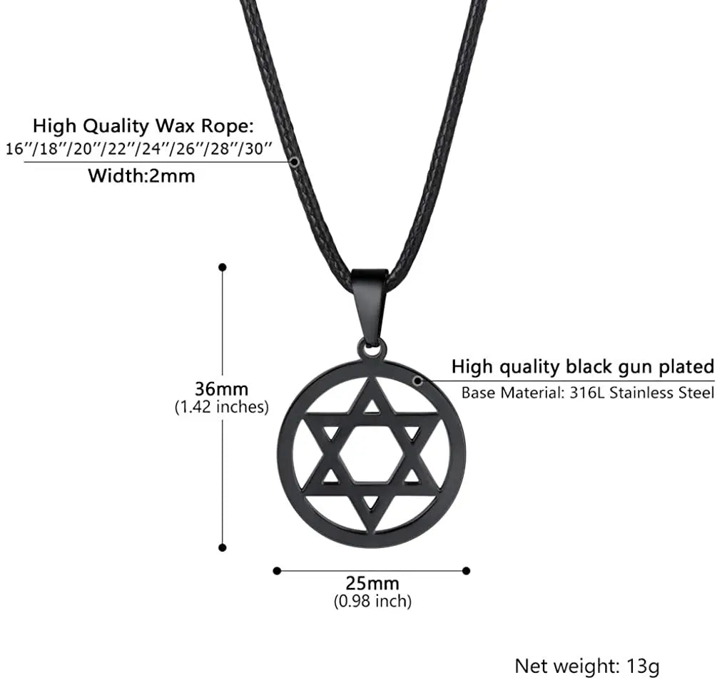 Stainless Steel Star of David Necklace for Men Women Cool Punk Shark Teeth Necklace Cross Necklace Black Leather Cord