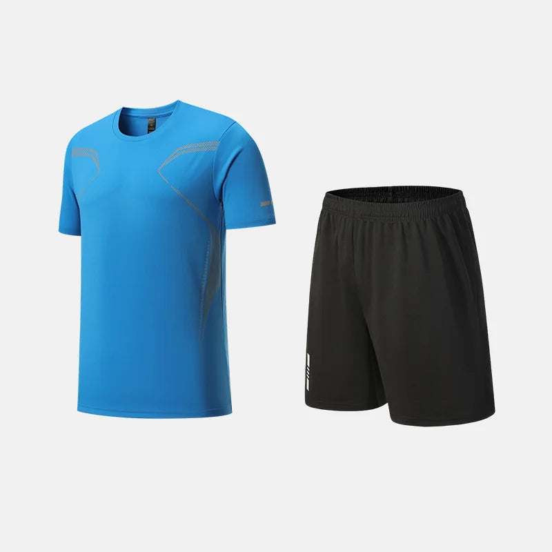 Fitness Clothes Ice Silk Quick Drying T-shirt Suit Men Short Sleeve Running Sportswear Shorts Tracksuit Gym Sports Training Sets