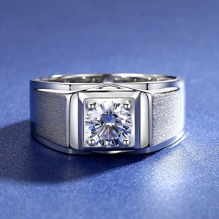 Luxury 18K Solid Platinum PT950 Frosted Live 100% Original Certified Moissanite Diamond Ring for Men One Carat