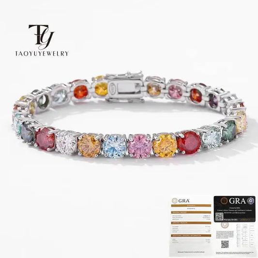 3MM 5MM 6.5MM Colored Tennis Moissanite Gemstone Bracelets Hand Chain 100% 925Sterling Silver Fine Jewelry Party Gift