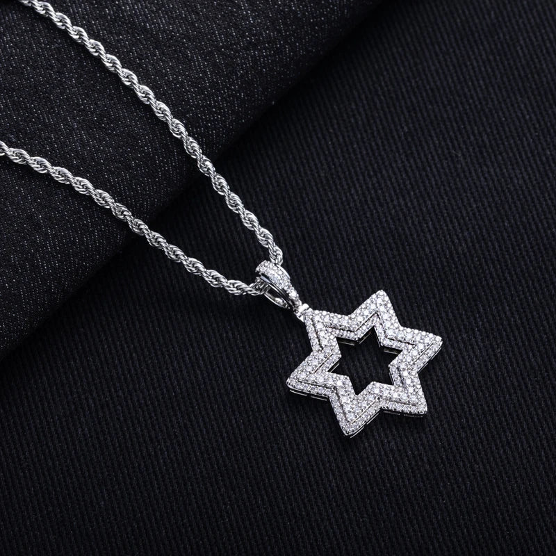 5.89cttw Moissanite Iced Out Star of David Pendant 14K Gold Plated Hexagram Necklace Women/Men Style Jewelry