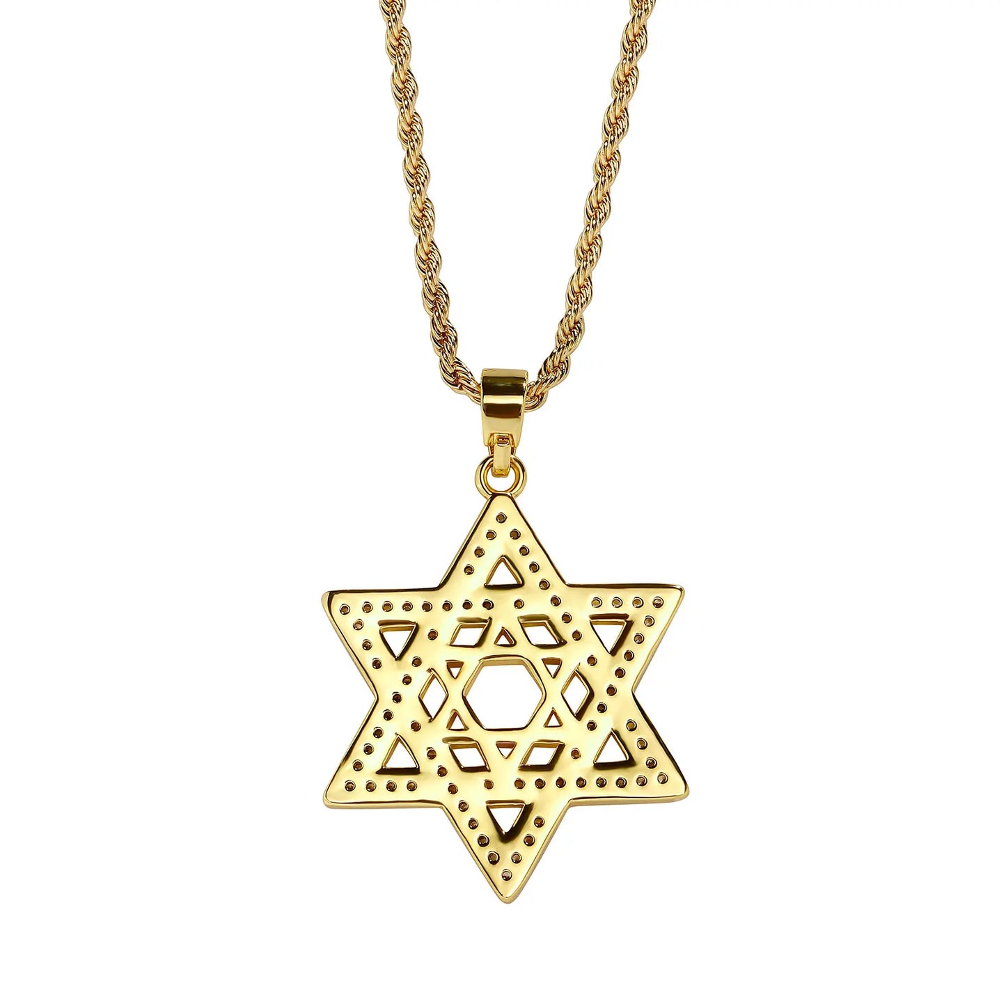 Unisex Iced Out Cubic Zirconia Gothic Star of David Pendant Necklace Gold Silver Color Hexagram Chain Hip Hop Jewelry