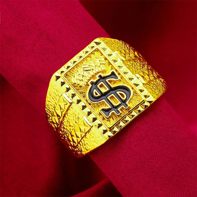 Luxury 24K 9999 Pure Gold real gold Men's domineering square ring $ ring