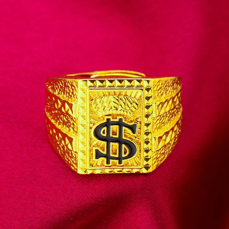 Luxury 24K 9999 Pure Gold real gold Men's domineering square ring $ ring