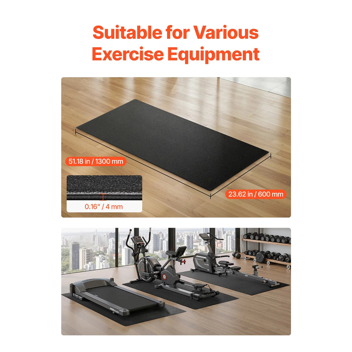 Treadmill Mat for Carpet Floor Thickness High Density PVC Waterproof Non-slip Mat for Elliptical Home Gym