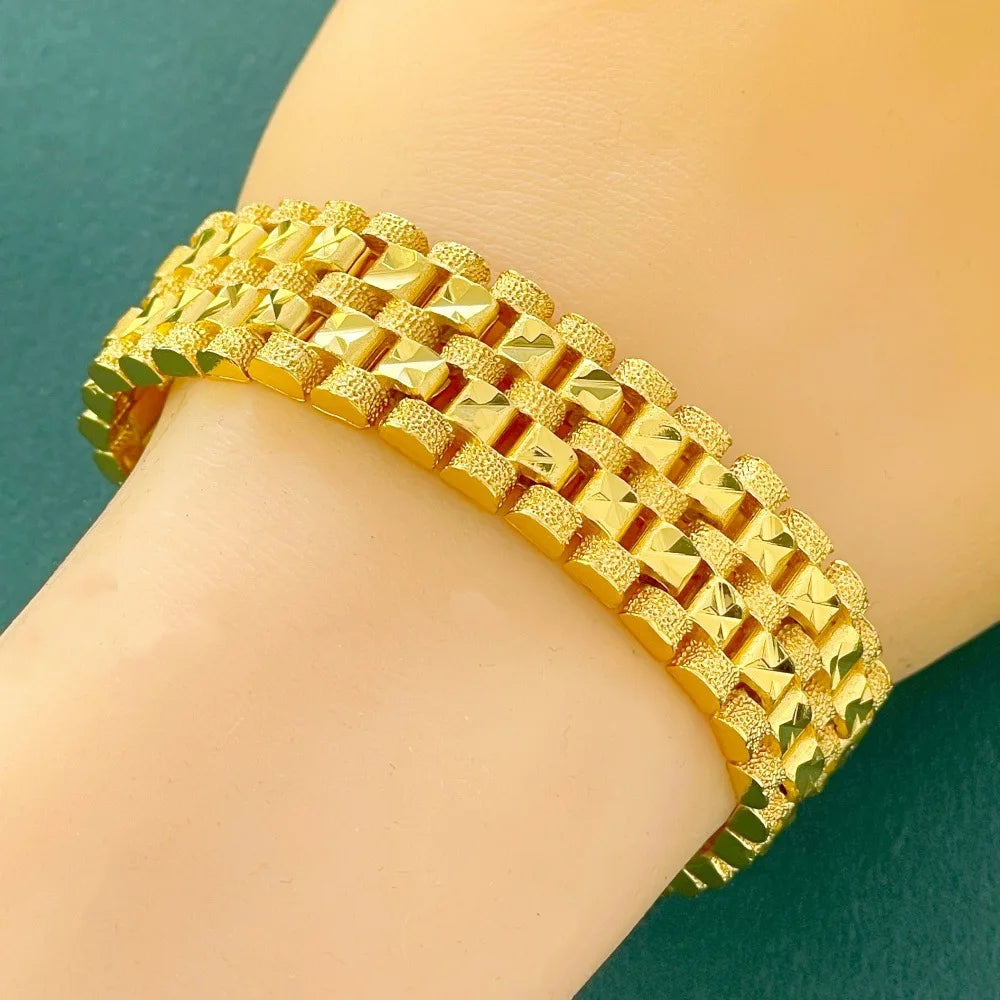 Gold Plated Wide Cuban Link Bracelet for Men, Heavy Duty Multi Row Chain Bracelet, Hip Hop Jewelry Gift