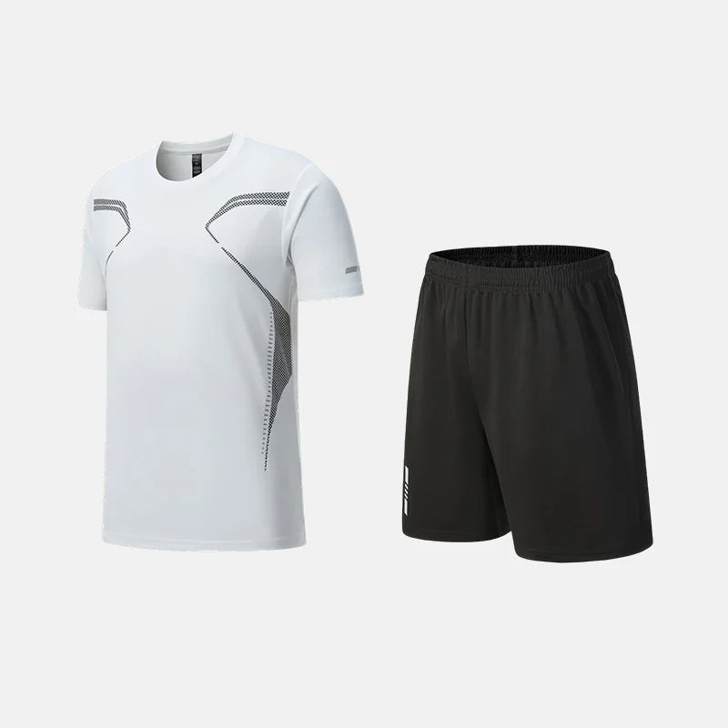 Fitness Clothes Ice Silk Quick Drying T-shirt Suit Men Short Sleeve Running Sportswear Shorts Tracksuit Gym Sports Training Sets