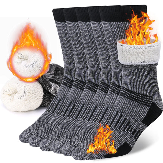 3 Pairs Men/Women Merino Wool Crew Socks Thickened Thermal and Warm Socks for Winter Work Outdoor Hiking Running Sports Large