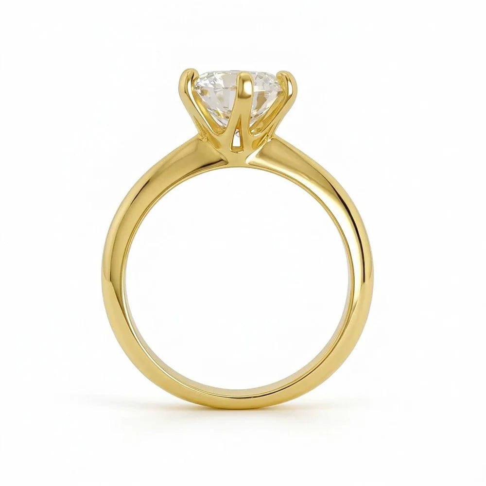 Golden Six Claw Moissanite Wedding Ring Women Birthday Anniversary Fashion Jewelry