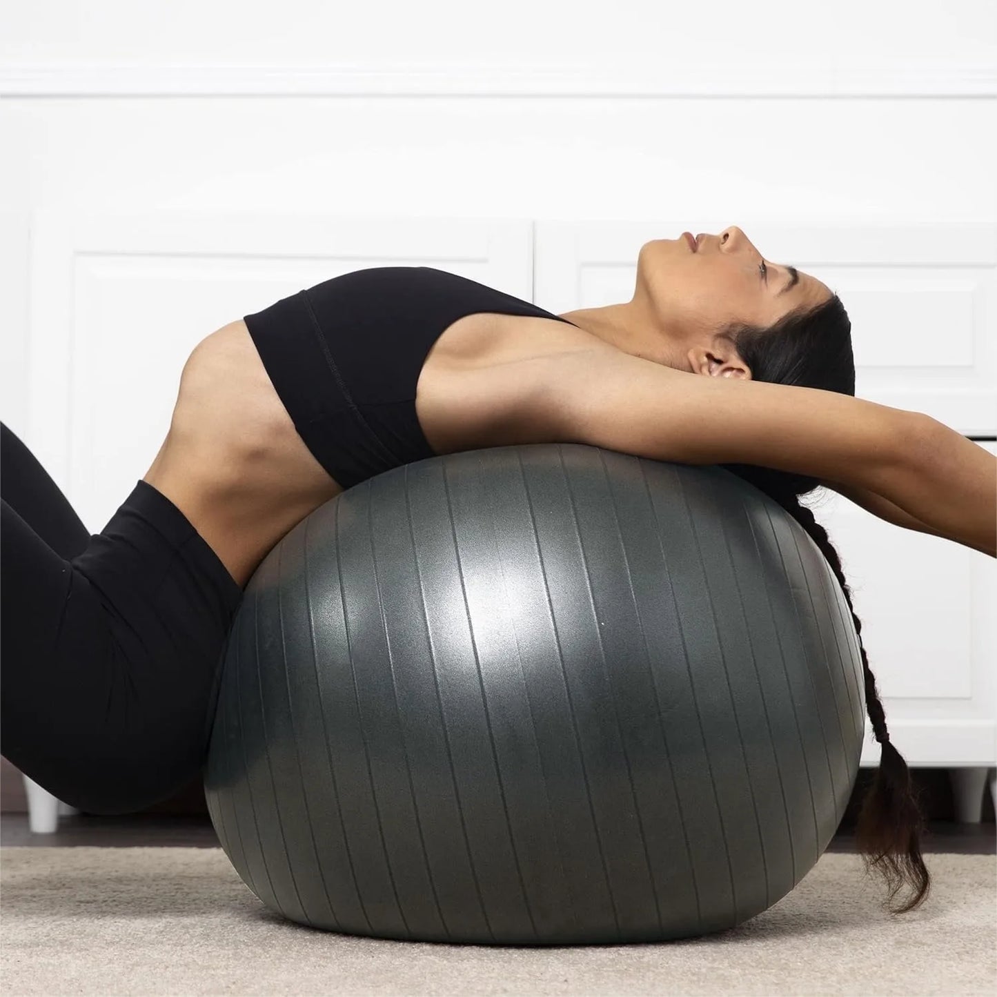 Exercise Ball for Yoga Pilates Core Strength Balance Training, Anti-Burst Stability Ball with Pump, Grey