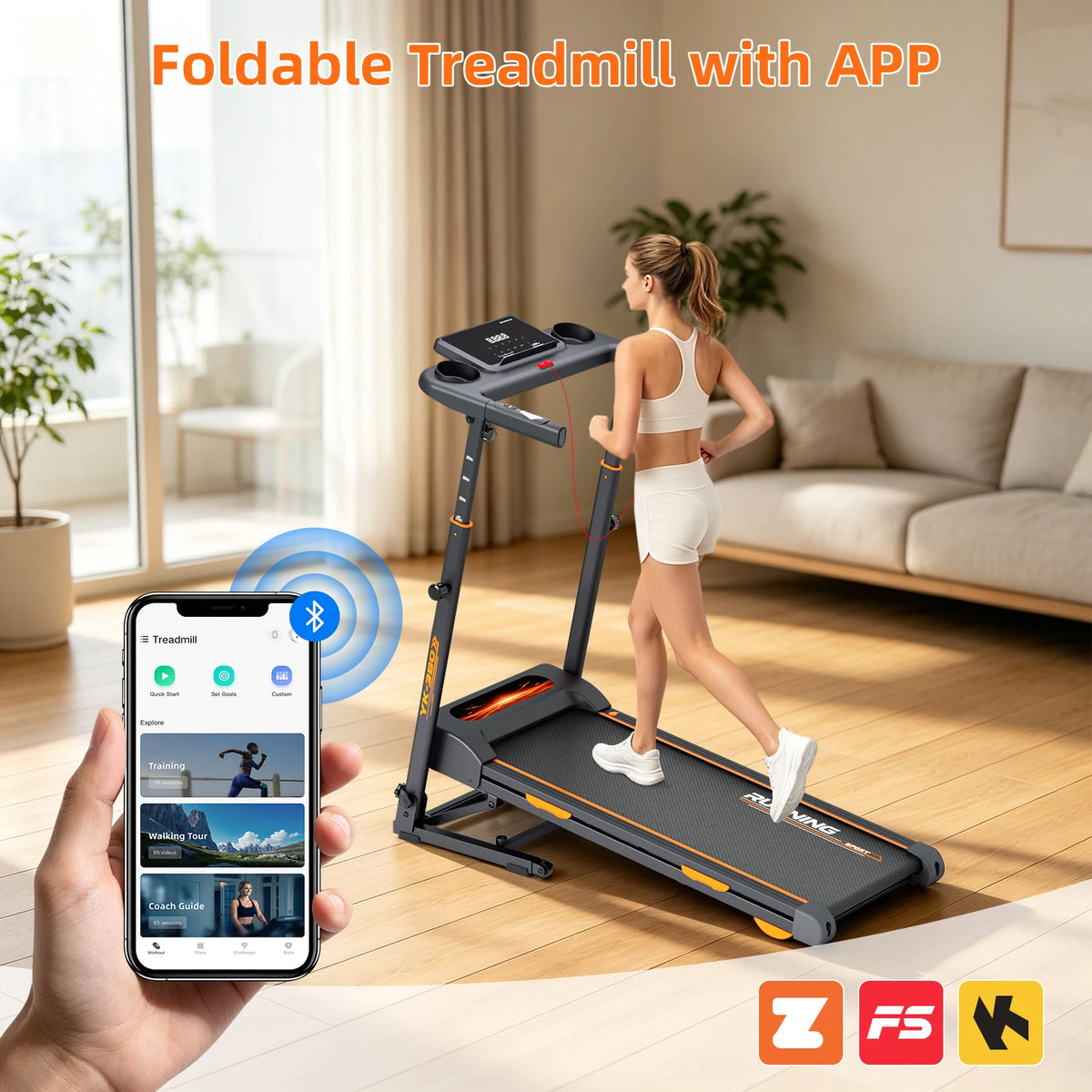 Home Treadmill with 15% Auto Incline, 3-Level Adjustable Height,Speaker, Heart Rate Monitor, Shock Absorption, LED Display, Cup Holder, 300 LBS Capacity, 12 HIIT Modes