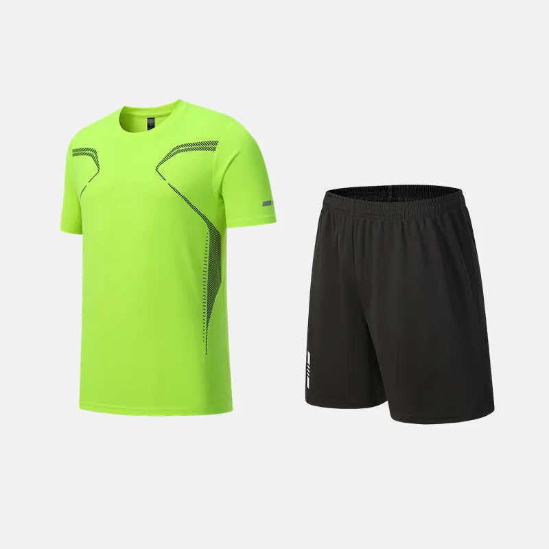 Fitness Clothes Ice Silk Quick Drying T-shirt Suit Men Short Sleeve Running Sportswear Shorts Tracksuit Gym Sports Training Sets