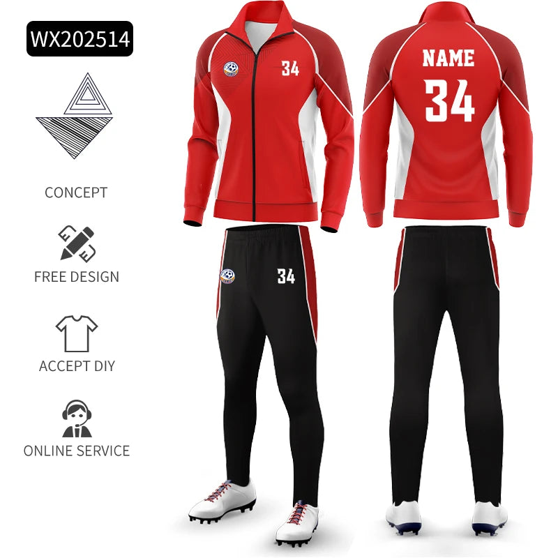 Custom Polyester Football Tracksuit Set Winter Plus Size Outdoor Jacket Sportswear Club Team Training Soccer Tracksuit For Men