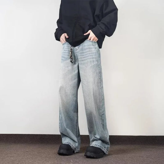 Y2K Streetwear Straight Denim Trousers Men Fashion Washed Vintage Blue Baggy Jeans Hip Hop Casual Cleanfit Jeans